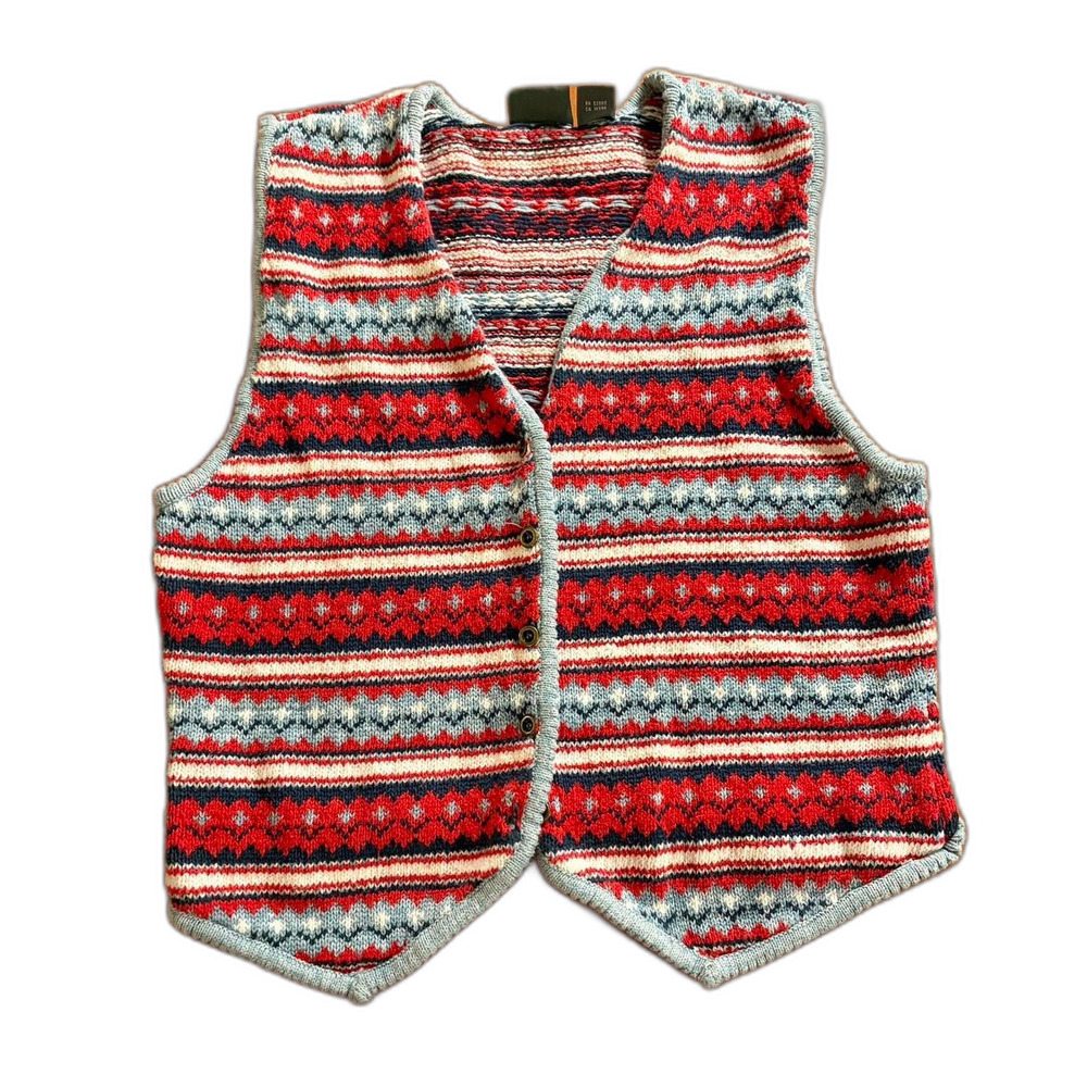 Vintage Liz Claiborne Women's Holiday Striped Sleeveles Cardigan Sweater Vest